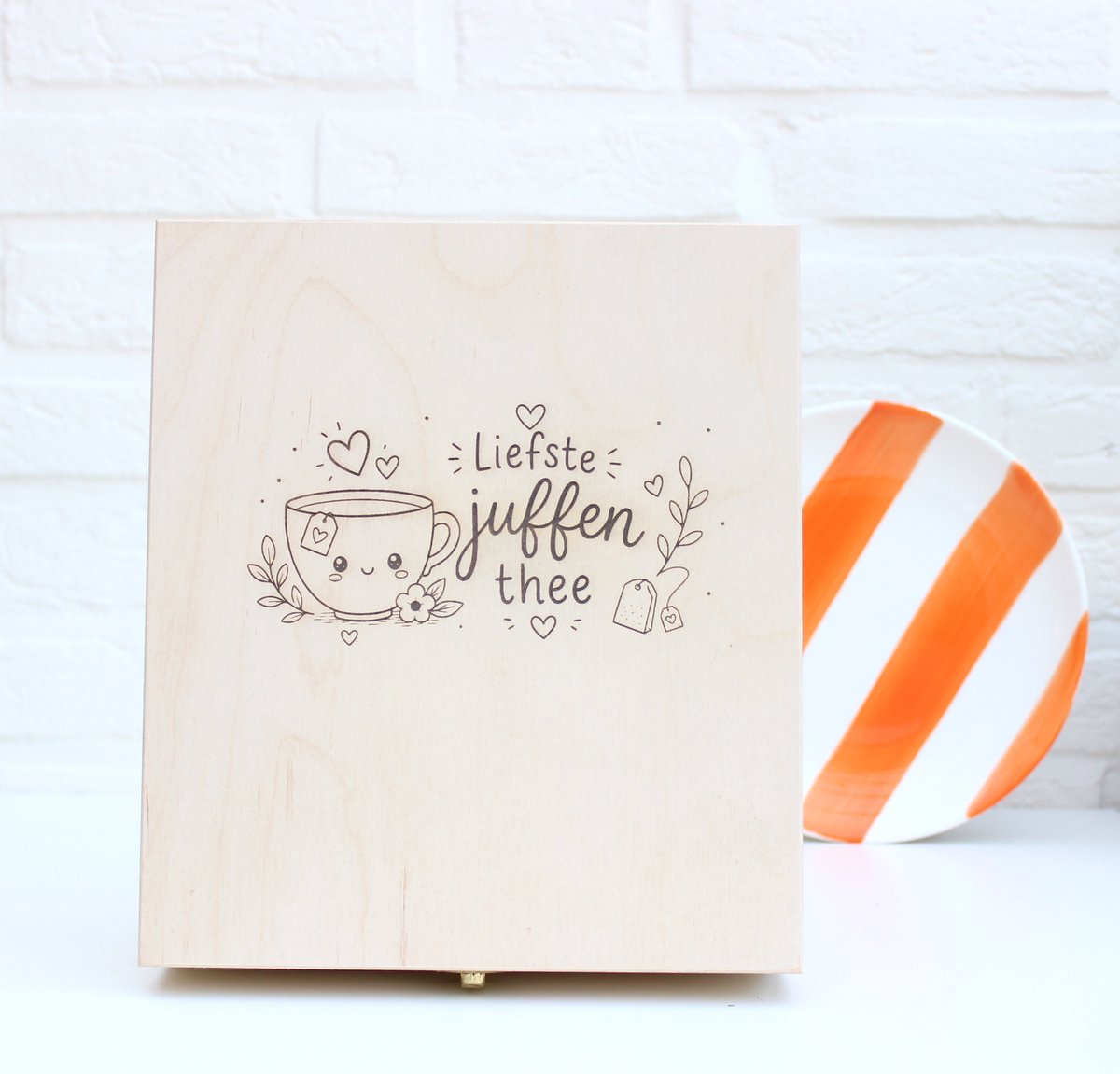 Cadeau voor de juf – Houten theedoos met 9 vakken – Liefste juffenthee