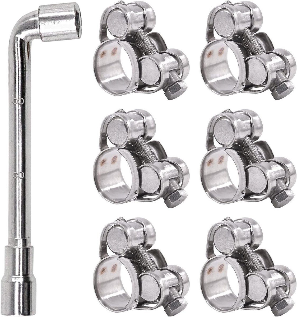 6 Stuks 17-19mm T-Bolt Slangklemmen van Roestvrij Staal, Verstelbare Heavy Duty Klemmen voor Slangen met een Diameter van 0.7"-0.75" (17-19mm)