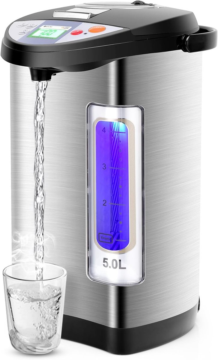 Warmwaterdispenser Elektrische waterkoker Warme dranken maken 3 waterafgifte opties 5 liter inhoud Zwart en zilver