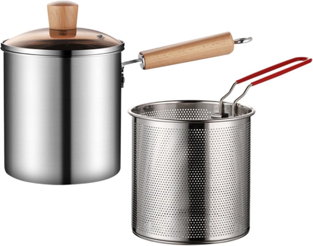 Friteuse Pan - Frituurmand Kookpan - Thuis Frituren - Roestvrij Staal 304 - 16 cm Diameter - Zilver