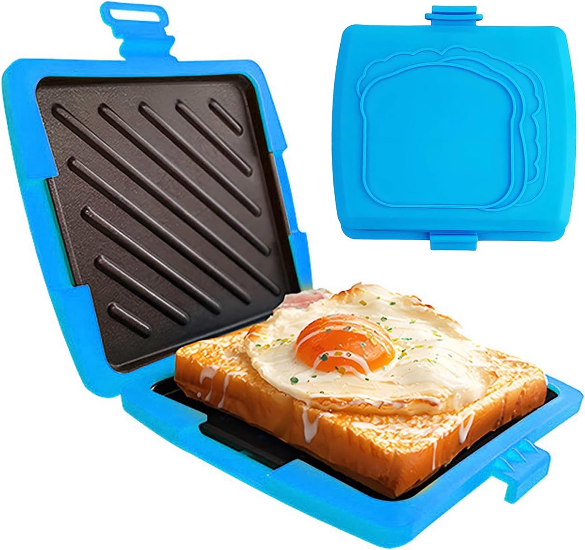 Sandwich Toaster - Toastie Maker - Snel Ontbijt Maken - Magnetron Verwarmd - 16x16.5x3cm - Blauw