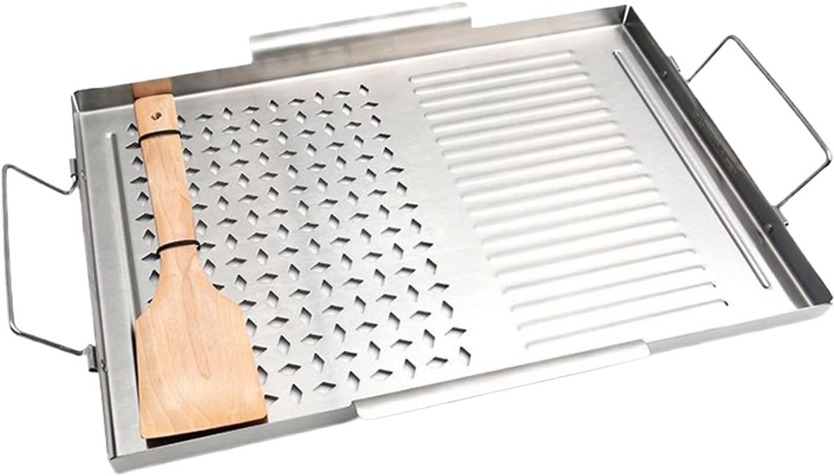 Platte Bakplaat Grillplaat Koekenpan Buiten Koken Gelijkmatige Warmteverdeling 43 x 29 cm Zilver