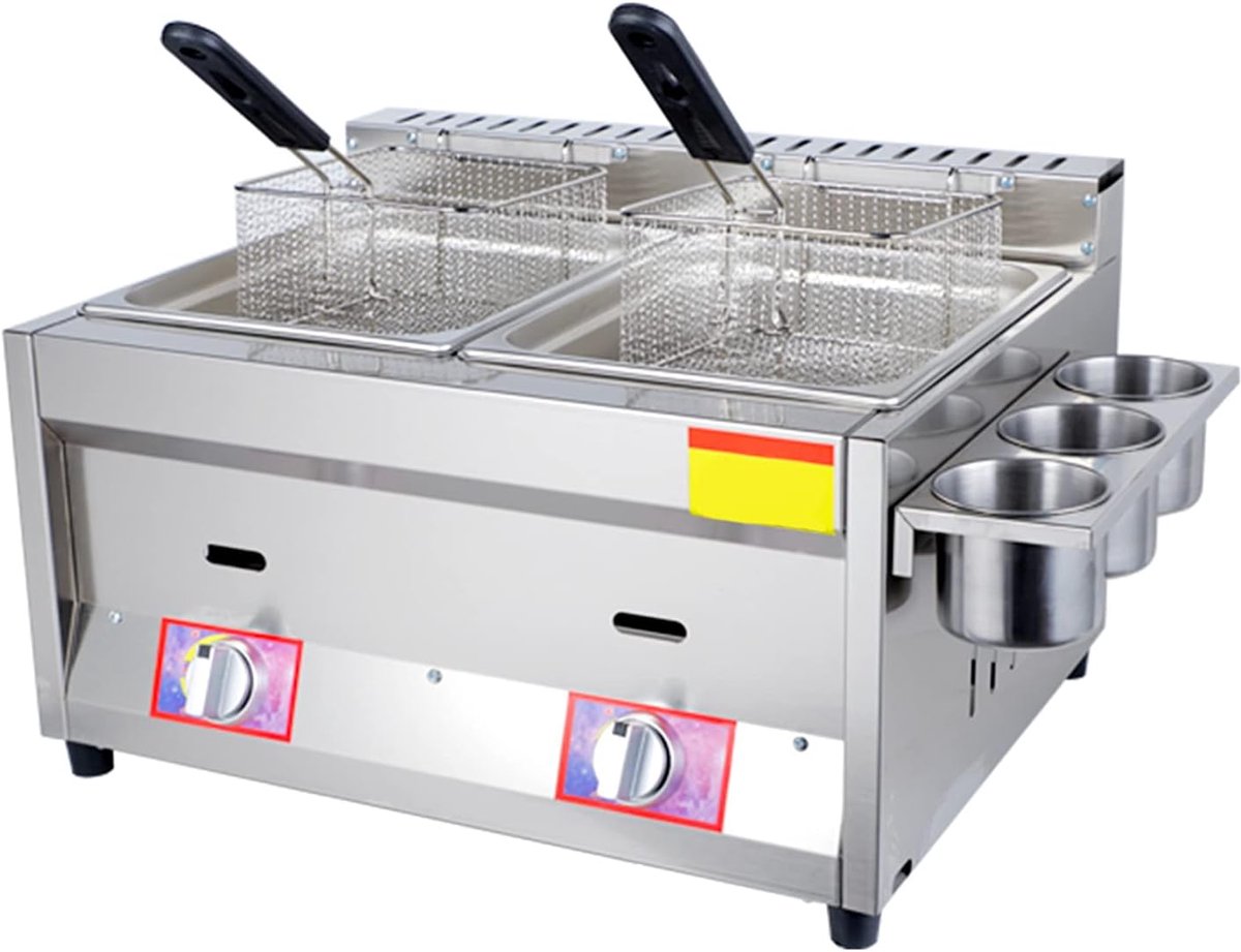 Gasfriteuse Frituurpan Thuis Frituren Dubbele Temperatuurregeling Grote Capaciteit Zilver