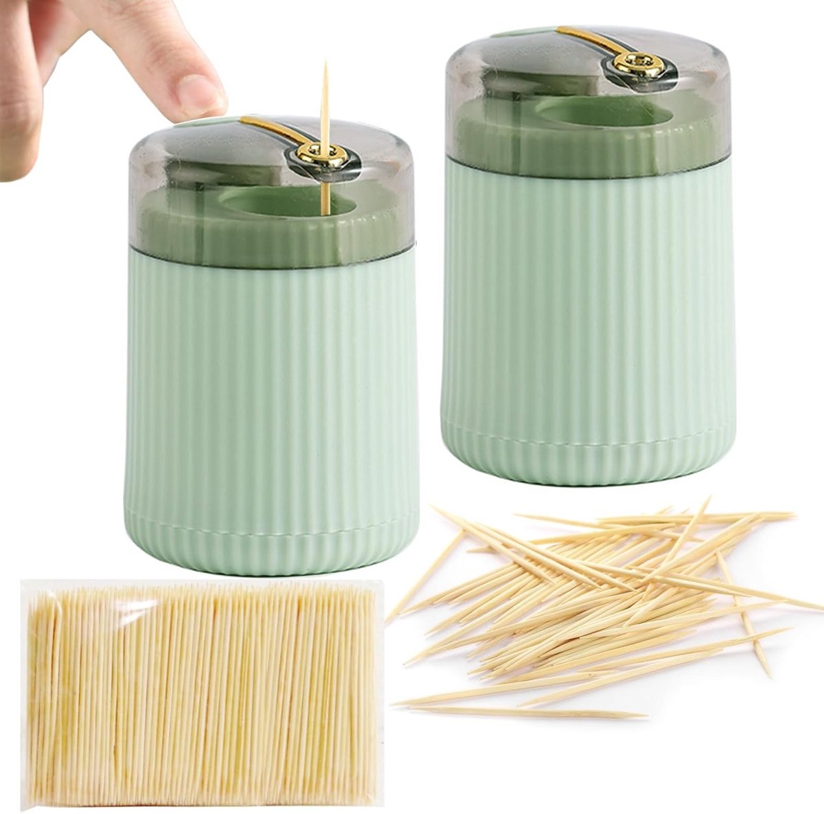 Automatische Tandenstoker Dispenser met Deksel, Luxe en Lichtgewicht Ontwerp, Set van 2, Perfect voor Thuis en Op Reis