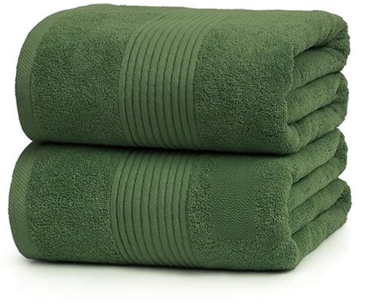 BILMU 2 Stuks Badhanddoeken 100x150 cm Set - 100% Katoen 500 g/m2 - Zachte Sneldrogende Grote Handdoeken - Groen