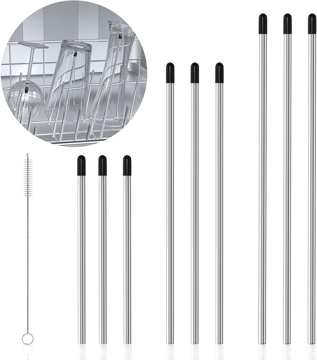 9-delige RVS Fleshouder voor Vaatwassers, Inclusief Silicone Deksel, Geschikt voor Diverse Flessen en Maten, 27cm, 23cm, 15cm