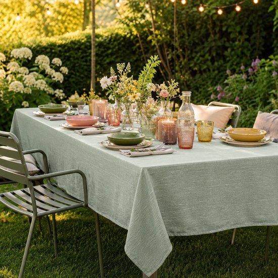 Nappe aspect lin vert - Nappe Sako – 140 x 280 cm – Intemporelle et naturelle – Nappe naturelle chic pour hôtels – Style Japandi
