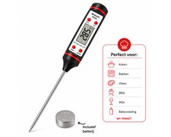 Brauch TP200 Digitale Keukenthermometer – Vleesthermometer BBQ – Voedselthermometer met RVS Sonde – Waterdicht – LCD Display – Voor Vlees Melk Water Oven