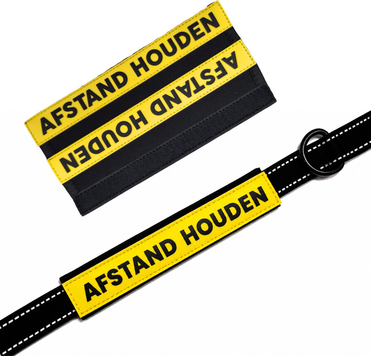 Hondenriem Sleeve – AFSTAND HOUDEN – Geel/Zwart – PVC Waarschuwingssleeve voor Hondenriem