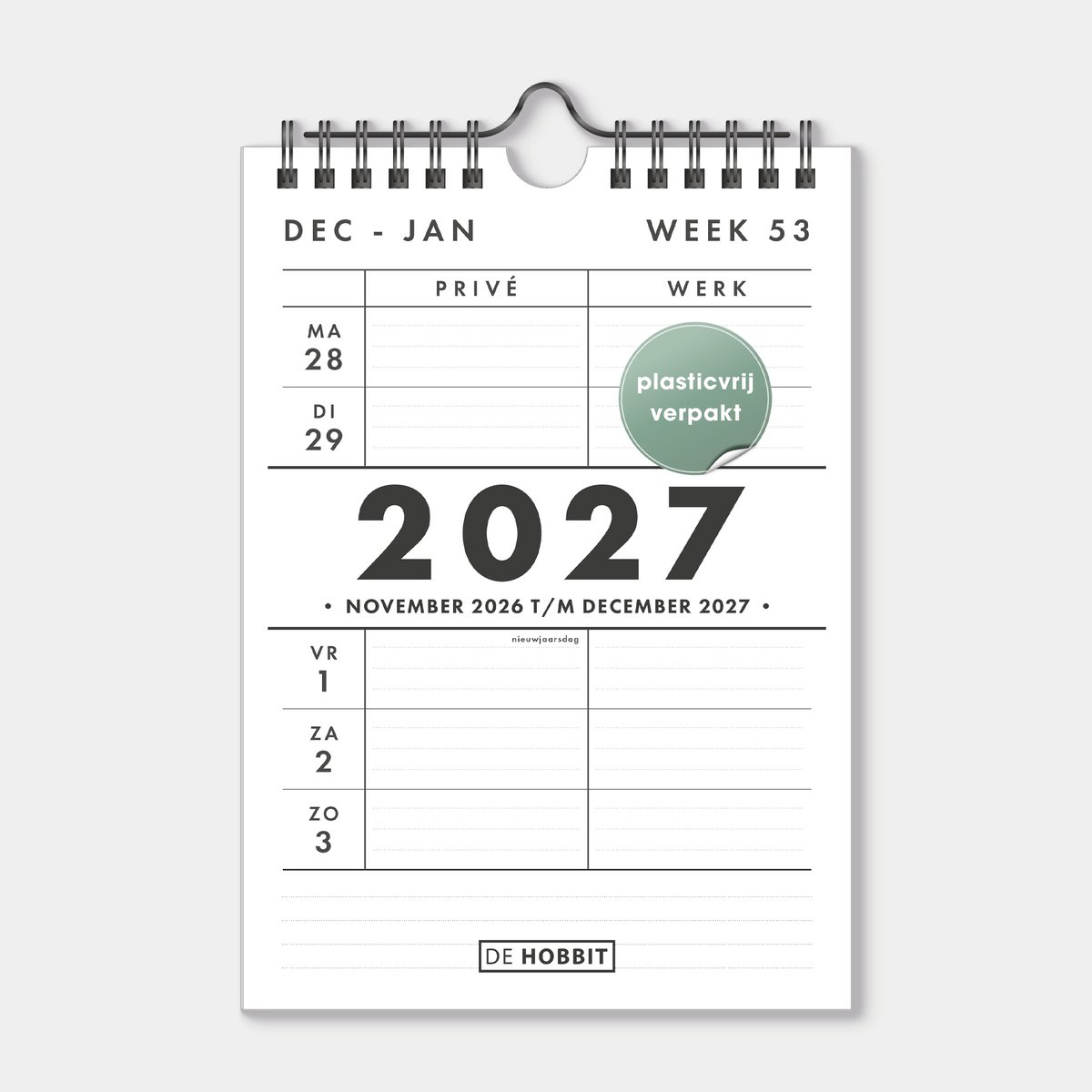 Hobbit - Duoplanner 2027 - A5 - 1 week op 1 pagina - Weekkalender voor 2 personen - Met pen - Werk/Privé