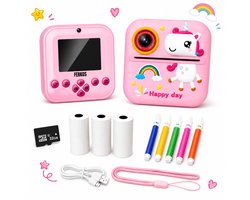 FerKos Digitale Kindercamera - 32GB micro SD Kaart - Camera Met Games - Met Videofunctie - Incl 3 Extra Printrollen - Instant Printer