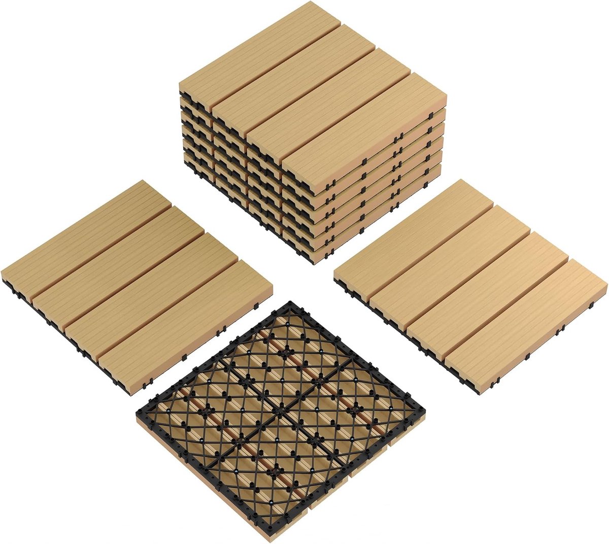 WPC Kliktegels 30x30 cm - Set van 9 Stuks (ca. 0,81 m²) - Composiet Terrastegels met Houtnerf - Antislip & Waterdicht - Balkontegels & Tuintegels - Natuurlijke