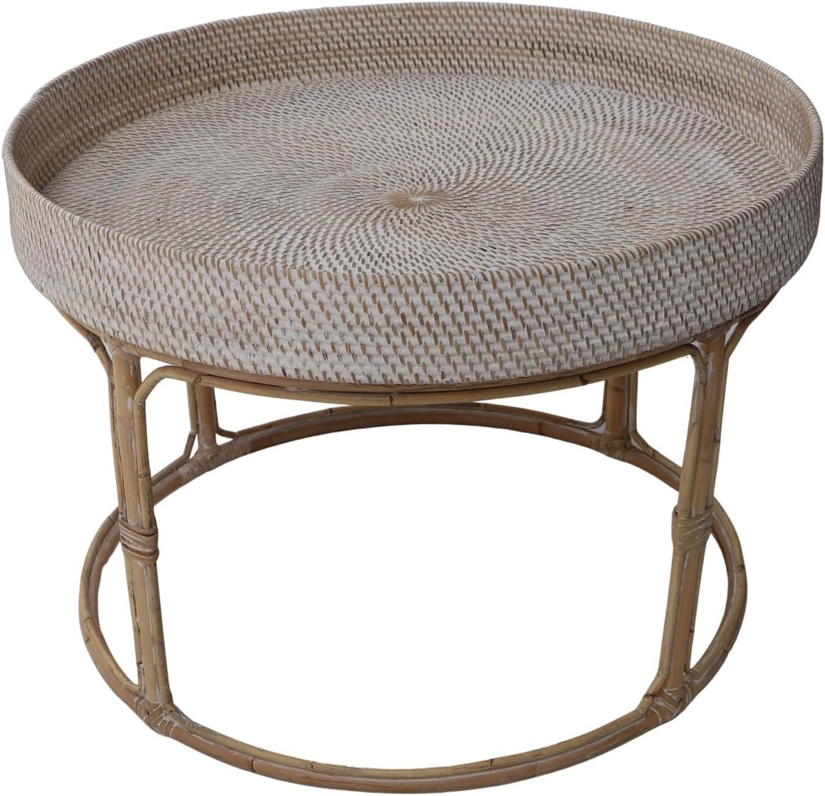 Gevlochten Tafel - Bijzettafel Salontafel - Woonkamer Decoratie - Handgeweven Indonesië - D60cm H40cm - Wit