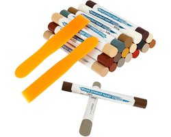 20 houtvullersticks, Windspeed 20 kleuren houtvuller-plamuur-was-krijtjes, meubelreparatieset, plamuerstick voor plinten, kasten, meubels, vloeren (met 2 schrapers) (houtvullersticks, 20 stuks)
