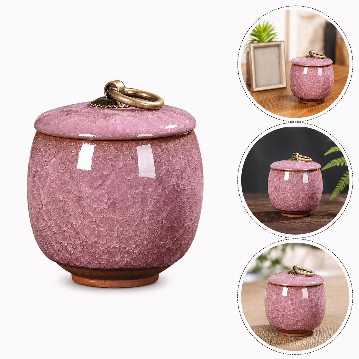Keramische Gedenkurn - Mini urn van keramiek - Ljskraakpatroon - 70ml - Gedenkurn voor mens en huisdieren - Paars