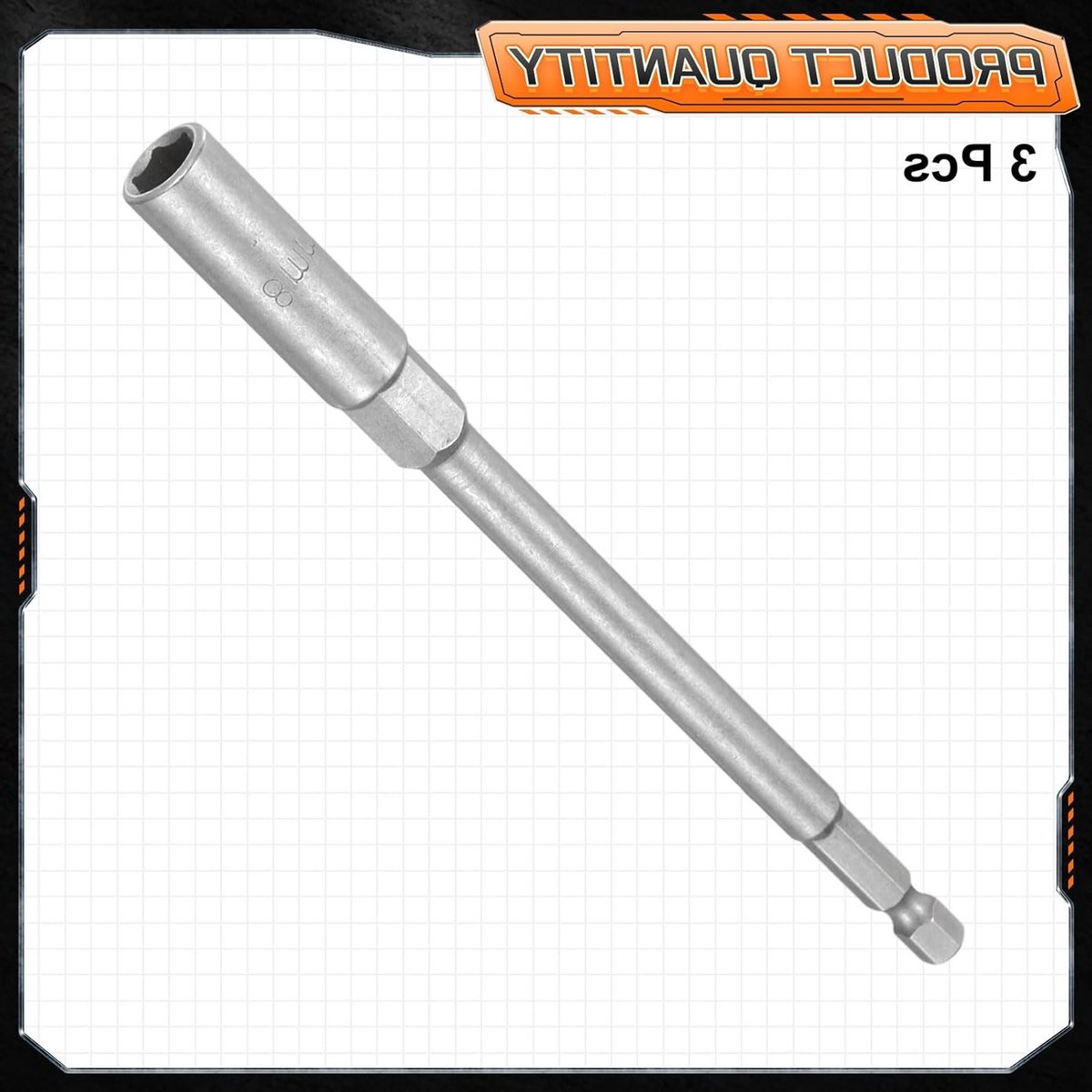 Set van 3 socket sleutels, 8mm en 1/4 inch hex shank, extra lange 150mm staal bits voor boormachines en schroefmachines