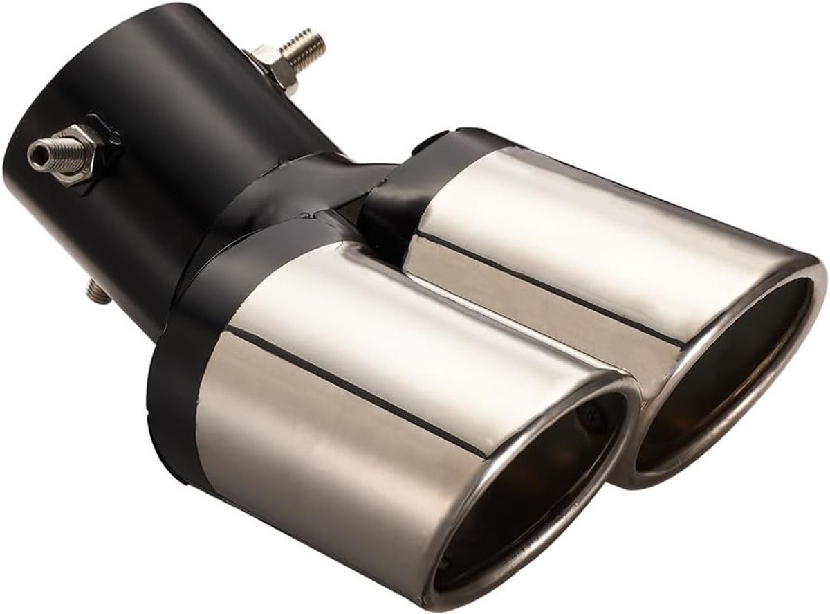 Dubbele uitlaatstrip 60mm, demper voor auto, gebogen zwart ovalen RVS eindpijp voor optimale prestaties