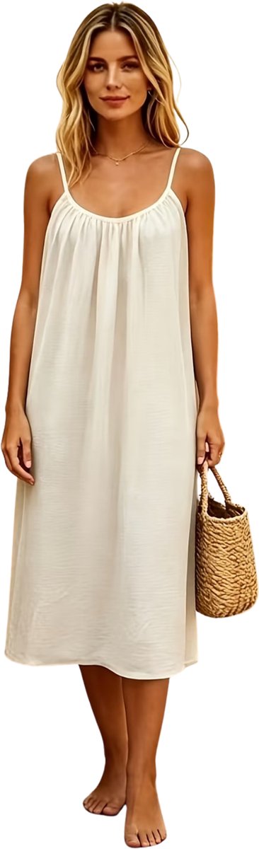 Currero Zomerjurk Dames Zomerjurken Volwassenen Vrouwen Midi Jurk Ibiza Stijl Sundress Dress Melkwit Melkachtig