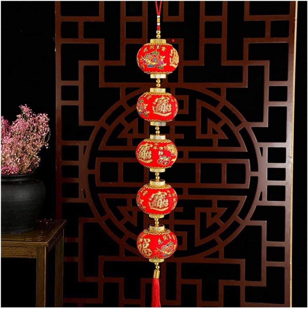 Chinese Lantaarn - Decoratieve Lamp - Feestelijke Decoratie - Traditioneel Zegenpatroon - 75 cm - Rood