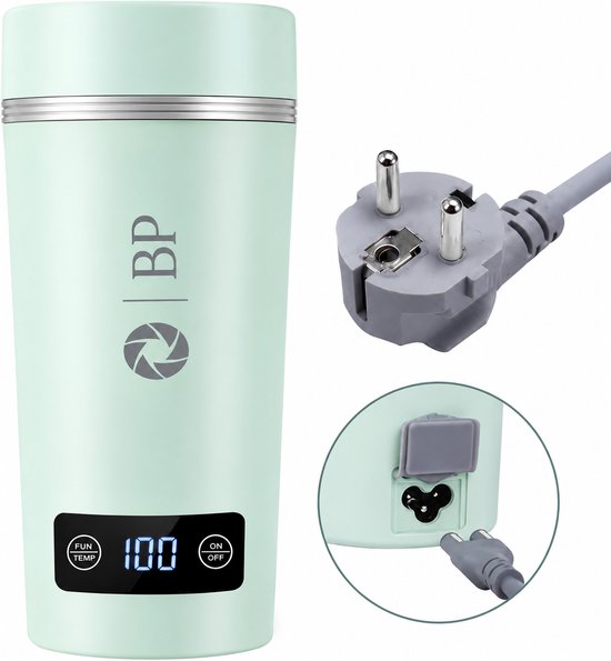 BP® Draagbare Waterkoker - Mini Waterkoker - Kleine Waterkoker - Reis Waterkoker - Camping Waterkoker - Met Temperatuurregeling - Roestvrij Staal - Groen