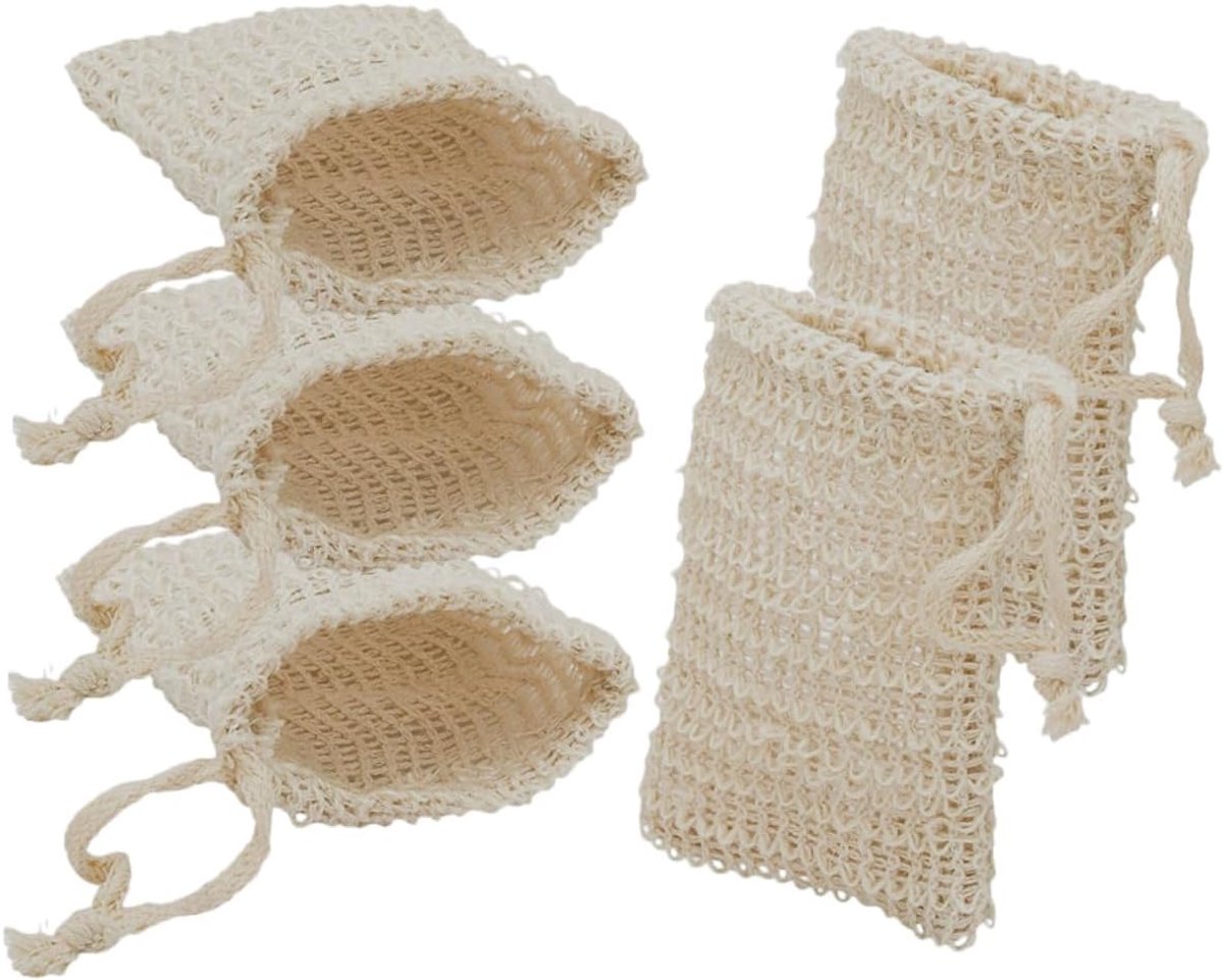 Zeepzakje Katoen - Zeep Opbergzakje - Douche Exfoliëren - Met Trekkoord - 14x12 cm - Natuurlijk
