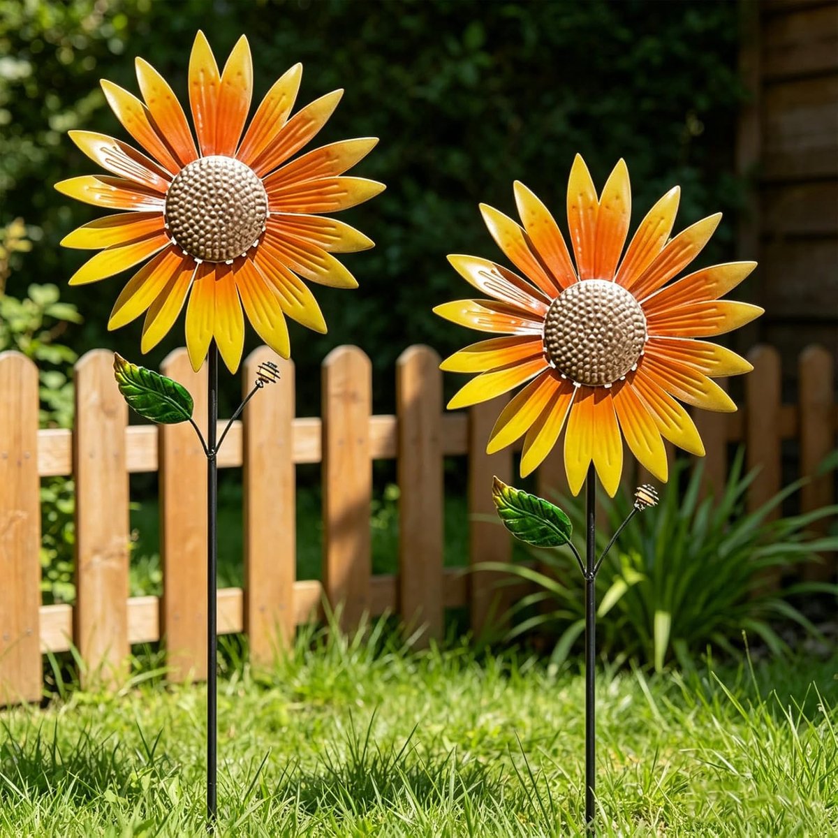 Zonnebloem windmolen - Tuindecoratie metaal - Buiten versieren - Weerbestendige coating - 2 stuks - Zonnebloem geel
