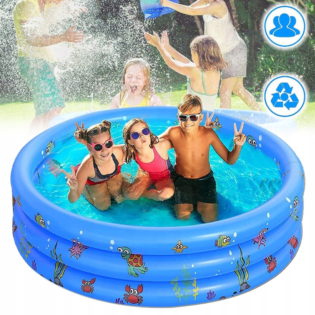 Opblaasbaar Zwembad - Rond Kinderzwembad Van 130cm (51 Inch) - BPA-Vrij Verdikt PVC - Zachte Opblaasbare Bodem Met Snelle Afvoer - Voor Buiten Tuin Strand En Meer - Blauw
