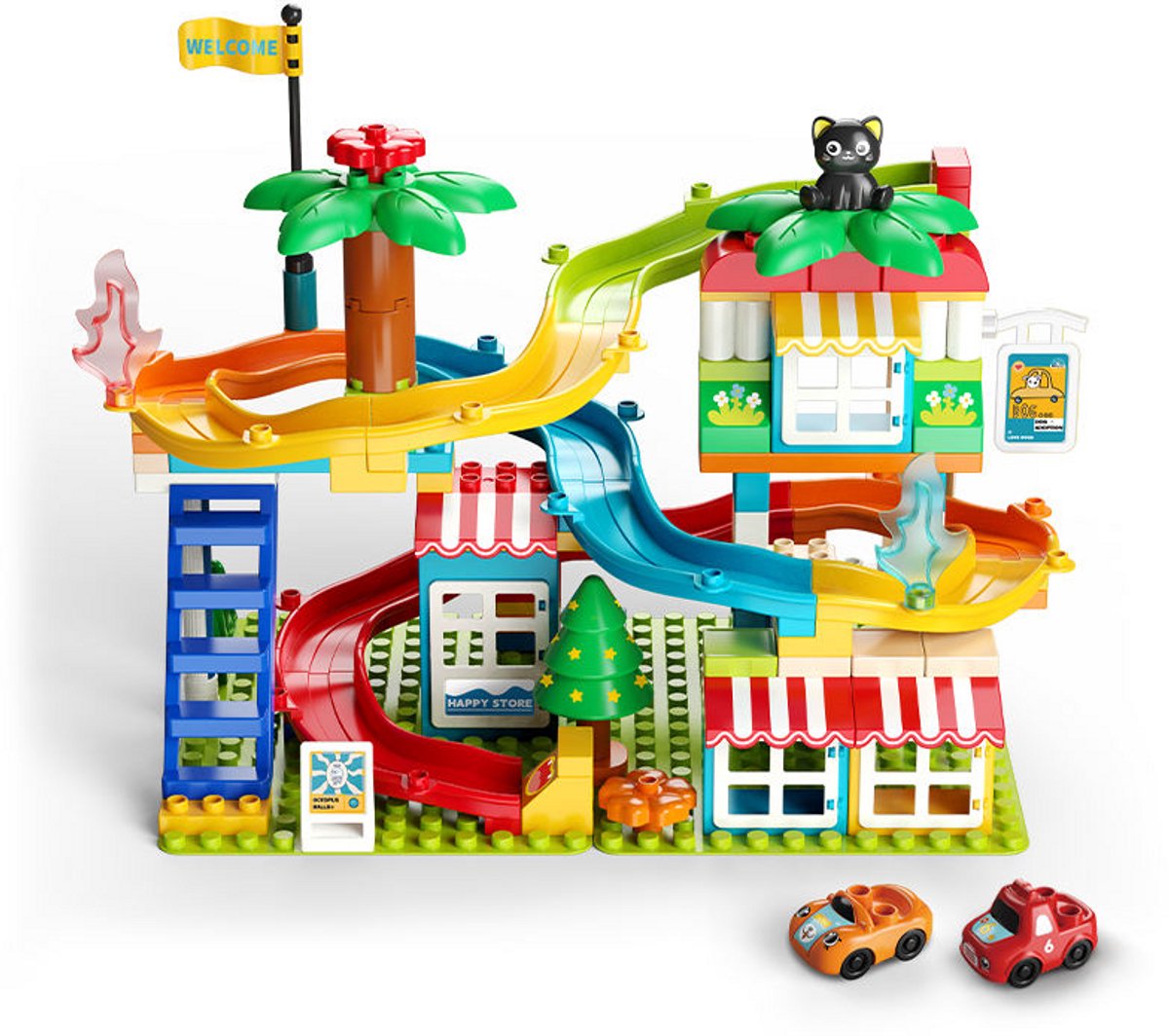 VONKELIOS® Jungle Achtbaan Bouwblokken Set 116 Stuks Grote Blokken Incl. Mini Auto | Creatief Klassiek DIY Bouwspeelgoed voor Kinderen