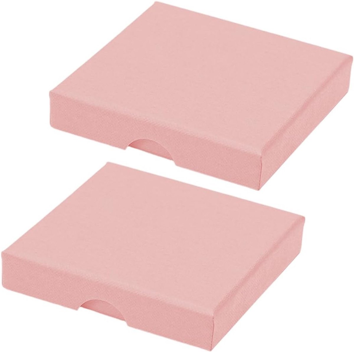 Set van 2 Kartonnen Sieraden Dozen, 8 x 8 x 1.5 cm, Kleine Cadeau Dozen met Schuim Inleg voor Oorbellen, Kettingen, Armbanden en Ringen, Lichtroze Cadeauverpakking