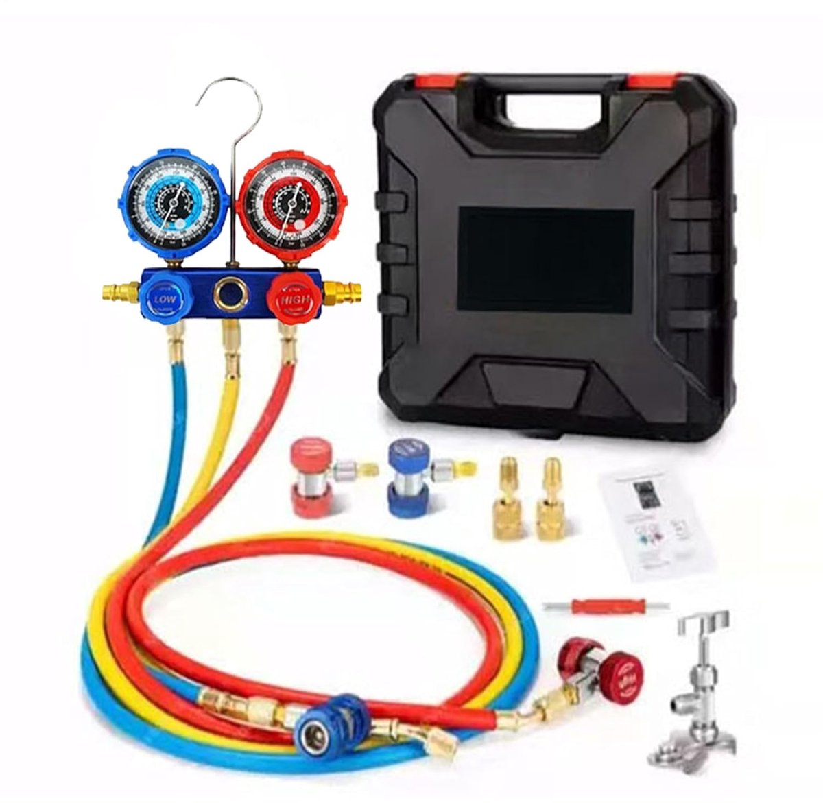 Manometerset Koelmiddel - Navulset Airco - Voertuigonderhoud - Robuust en Duurzaam - 32x20x10 cm - Multicolor