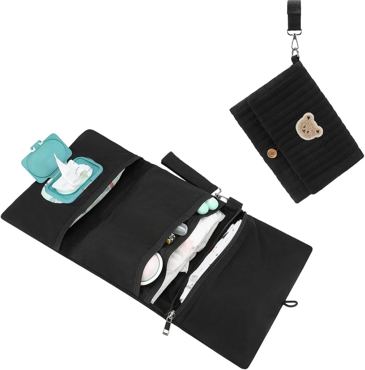 Luierzak Organizer - Opbergtas Luiers - Onderweg Organiseren - Beer Borduursel - 24x19cm - Niet gespecificeerd