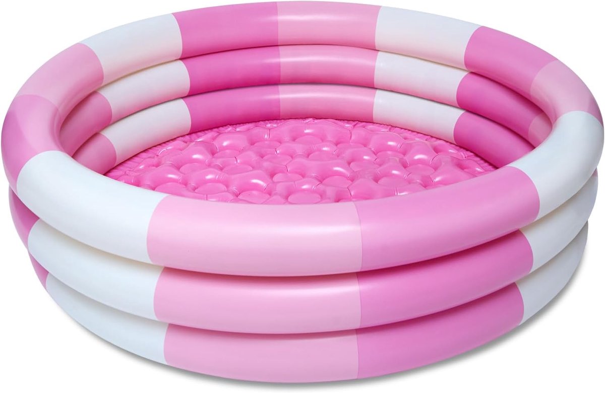 Opblaasbaar Kinderzwembad - 60×47×20cm - Rond Blow up Zwembad voor Baby en Peuters - Draagbare Strepen Water Speelgoed voor Zomer Tuin Feest - Roze
