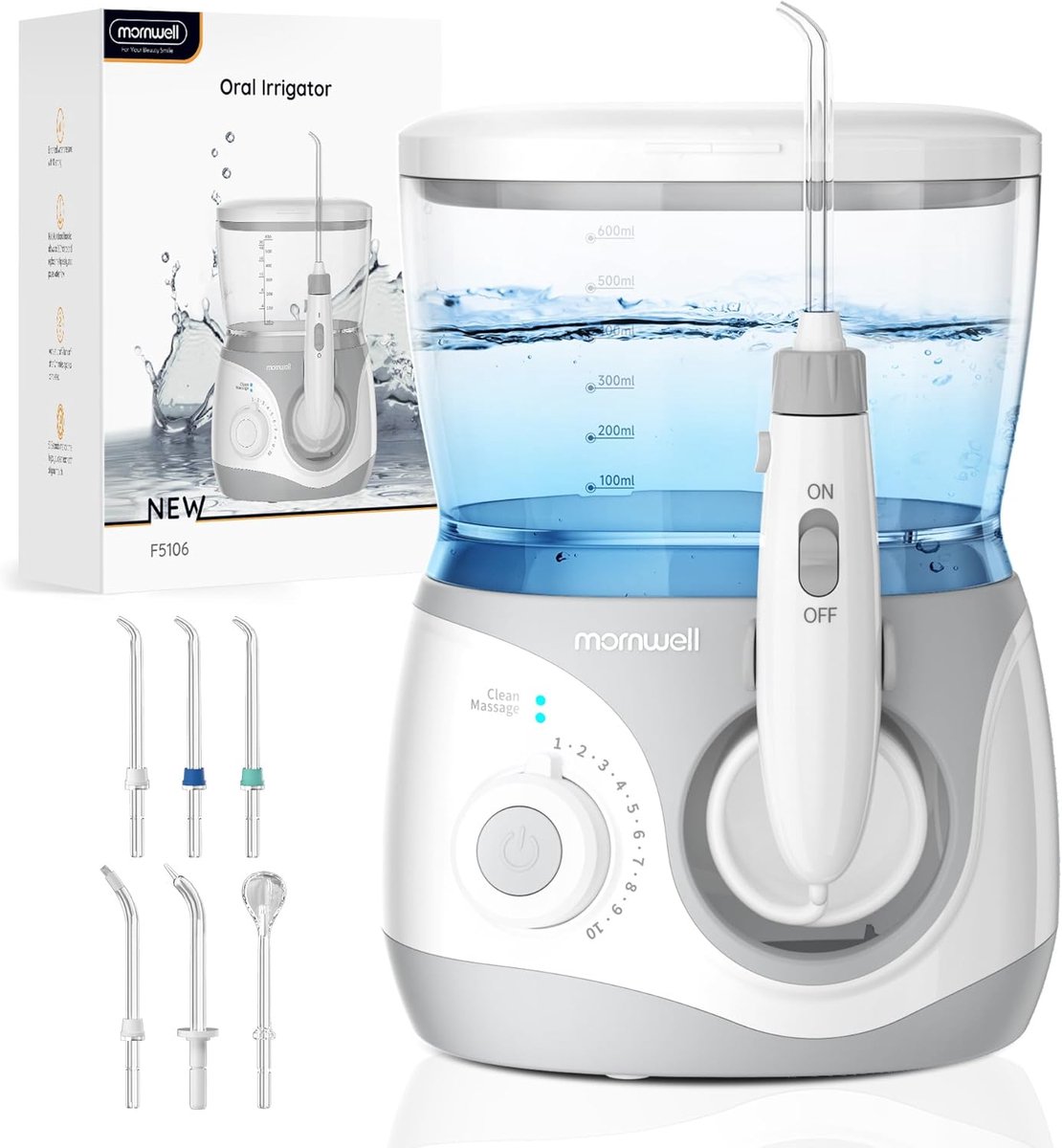 Monddouche - Waterflosser - Mondhygiëne Verbeteren - 10 Drukstanden - 600ml Tank - Wit