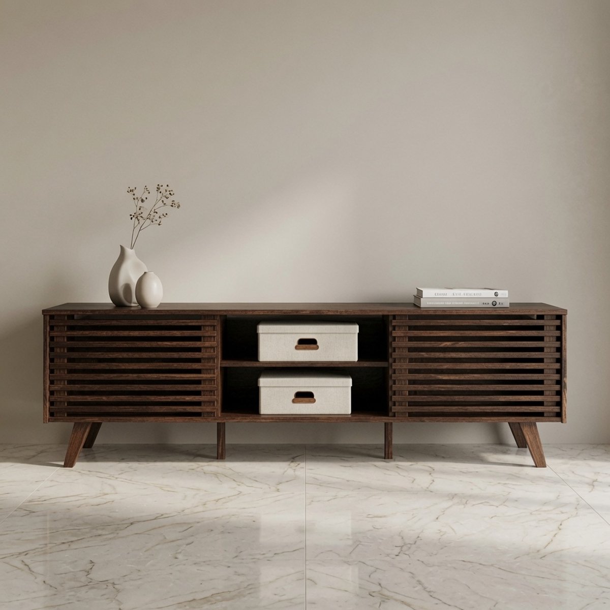 Luxe Massief Grenen TV Meubel - TV Meubel 175 cm Walnoot - Medahomestore