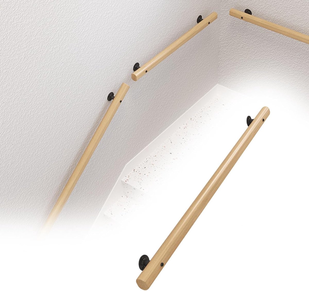 Houten Muursteun - Trapleuning Balkon - Veiligheid Verhoging - Antislip Leuning - 80 cm - Natuurlijk