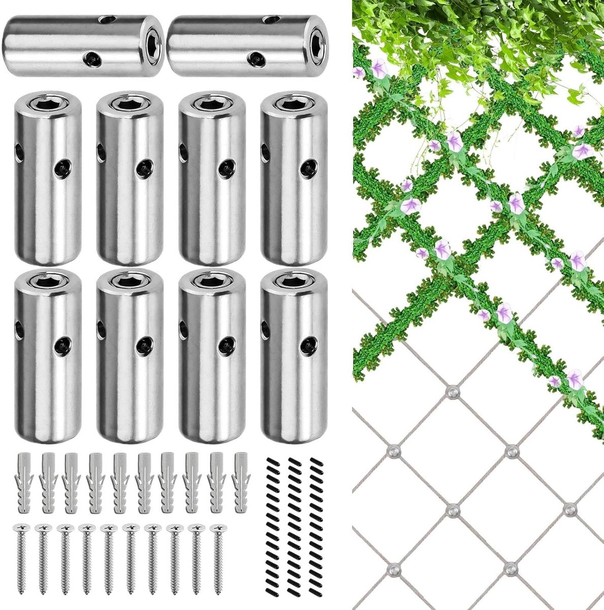 Klimplant Steun - Muur Trellis - Muur Verfraaien - Roestvrij Staal - 55 voet touw - Zilver