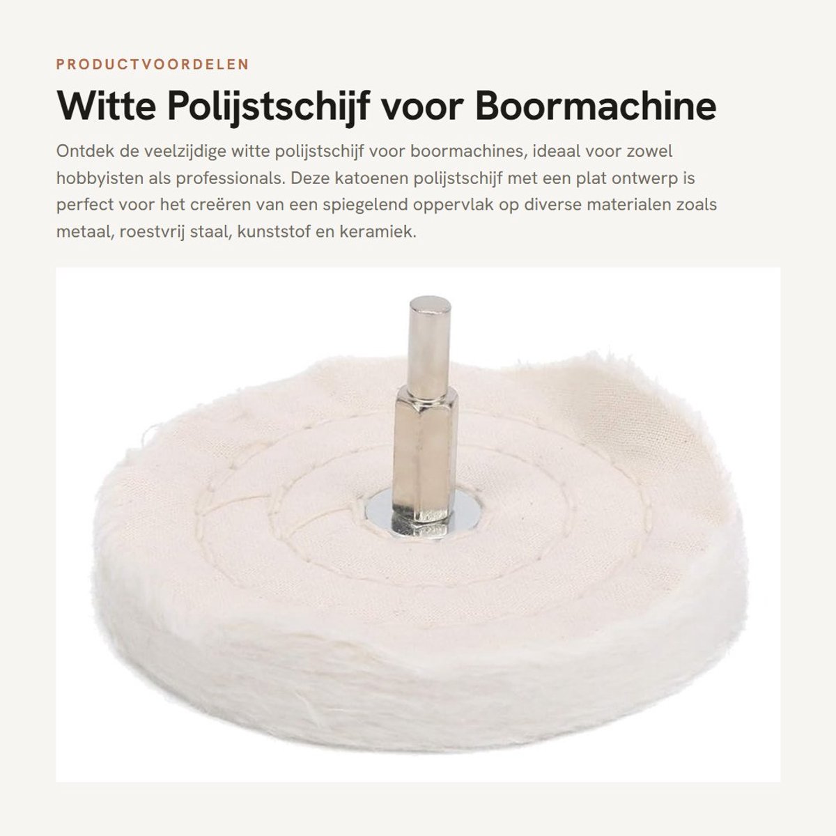 Dailygoods - Witte Polijstschijf voor Boormachine - Katoenen Spiegeloppervlakslijper - 100 mm - Geschikt voor Metaal en Kunststof - Ideaal voor Polijs...