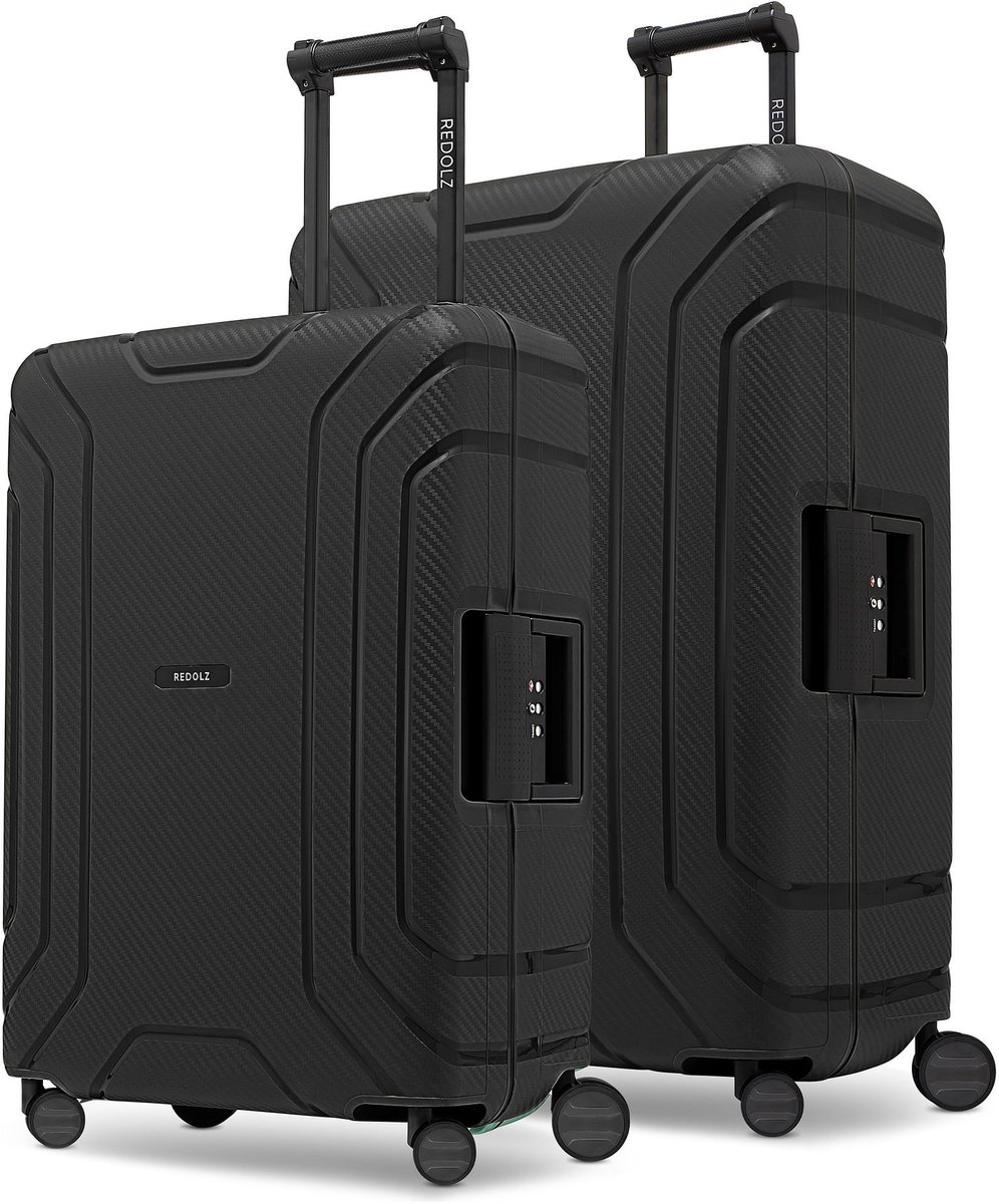 Redolz Essentials 15 4-wiel kofferset 2-delig met driepuntsluiting - Harde bagage - TSA slot - deep black