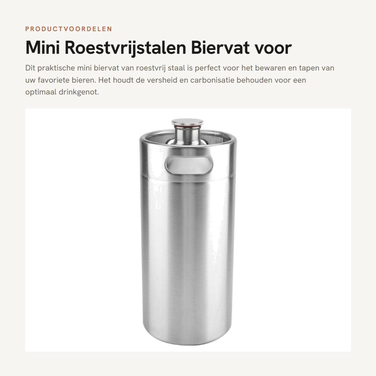 Dailygoods- Biervat 2L - Roestvrij Stalen Mini-Bierdispenser - Duurzaam - Spiraaldeksel - Enkelwandige Structuur - Houdt Bier Vers - Bierfles