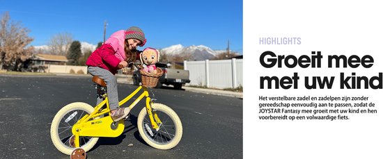 Joystar Fantasy Kinderfiets voor Meisjes - 16 Inch - Mand - Zijwieltjes - Bel - Handrem - Geel van JOYSTAR — afbeelding 4