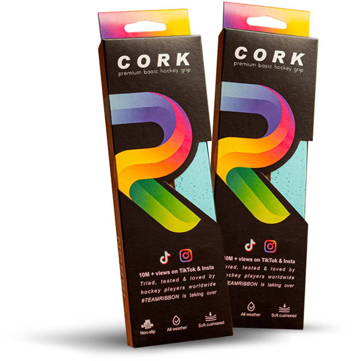 RIBBON Cork Hockey Basisgrip – Grip Tape Hockeystick – Natuurlijk Comfort – Anti-Slip - 2 Pack - Licht Blauw