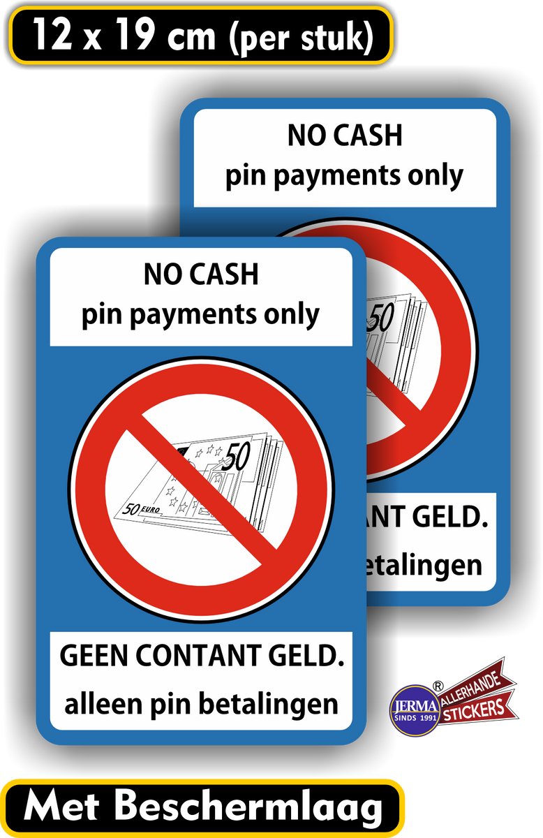 Jerma-Kassa stickers-No Cash-Geen contant geld-Sticker set van 2 stuks