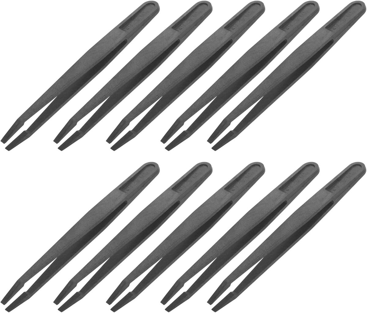 Koolstofvezel Pincet - Gebogen Punt - Elektronica Reparatie - Hittebestendig Zuurvast - 17 x 10 x 2 cm - Zwart
