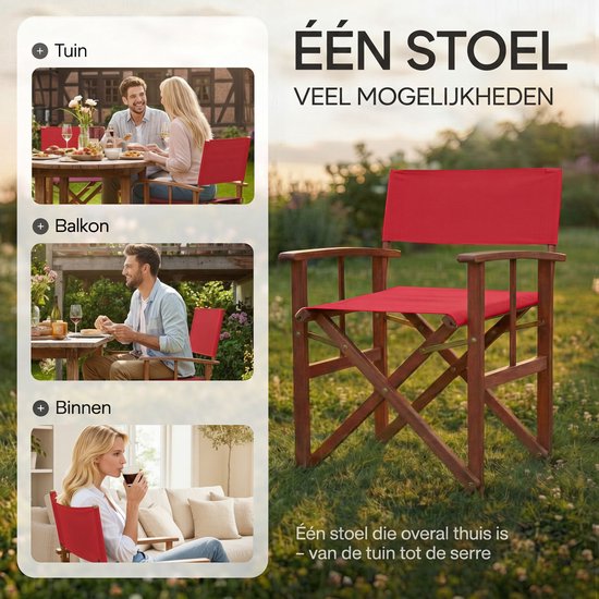 Casaria Regisseursstoel – FSC Eucalyptushout – met Armleuningen – Rood — afbeelding 3