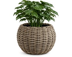 WDMT Grote Rotan Plantenmand Ø 45 cm - Ronde Bloempot met Waterdichte Binnenpot - Drypot voor Kamerplanten - Grijs
