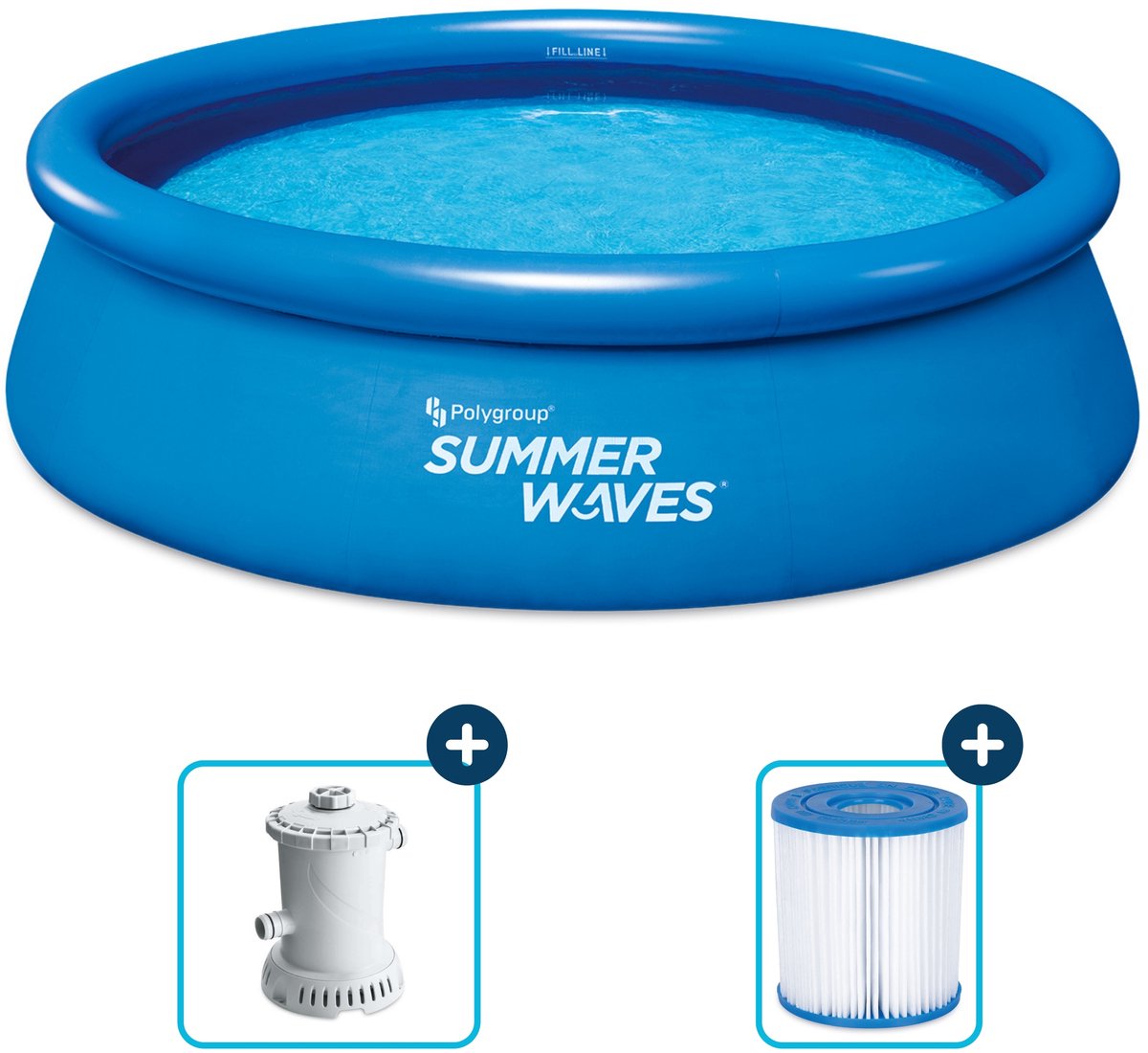 Summer Waves Opblaasbaar Zwembad Rond - ⌀305 x 76 cm - zwembaden - Inclusief Filterpomp - zwembadpomp - Filterpatroon