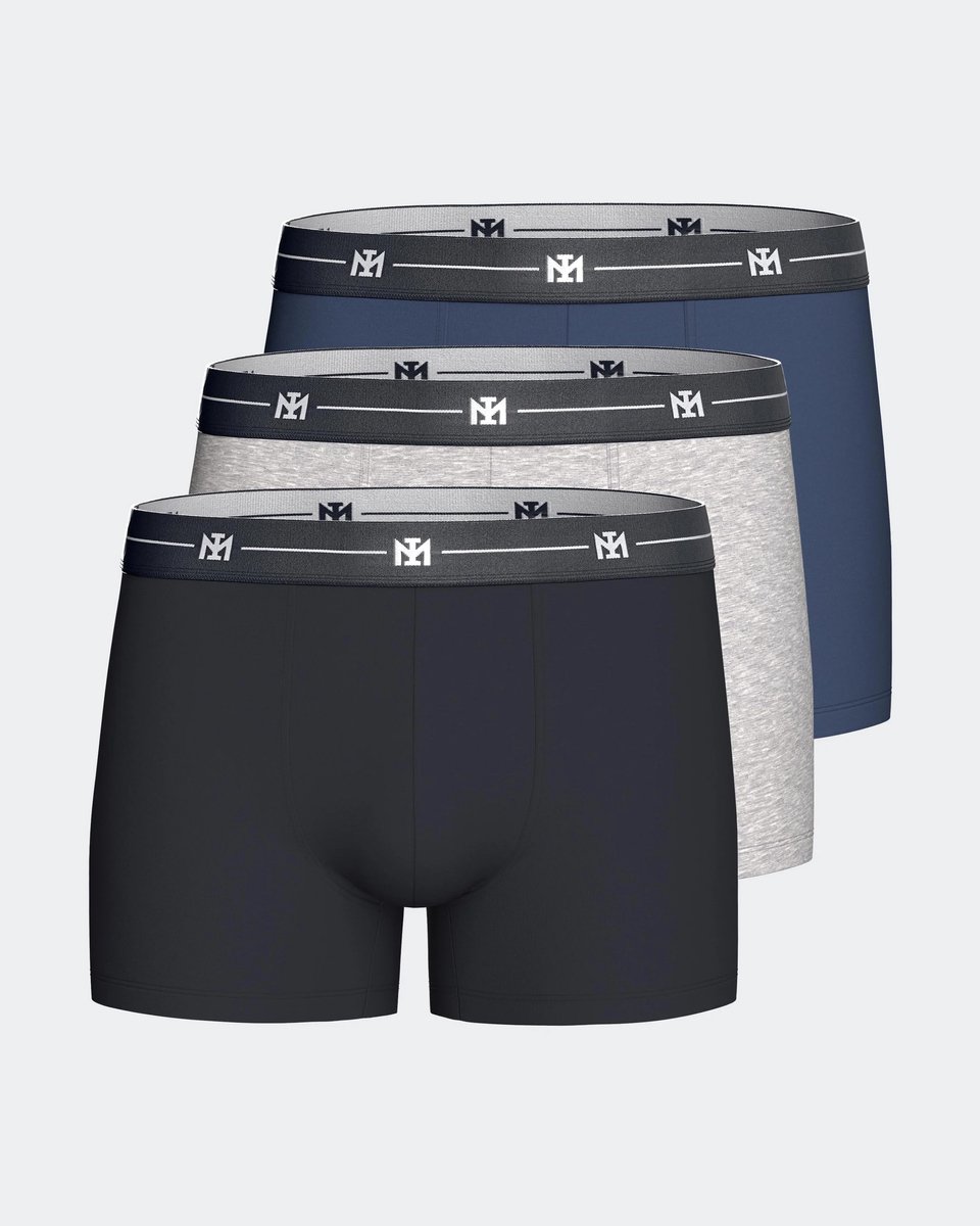 Impetus Heren Boxershort Katoen 3-Pack Blauw/Marineblauw/Grijs Grijs L