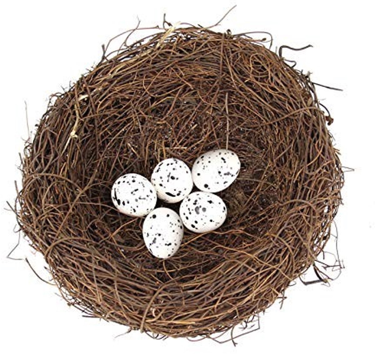 Dailygoods- Vogelnest met 5 Faux Eieren - Kunstmatig Nest - Handgemaakt - Decoratie Pasen - Duurzaam Rotangras - Unieke Creatieve Decoratie