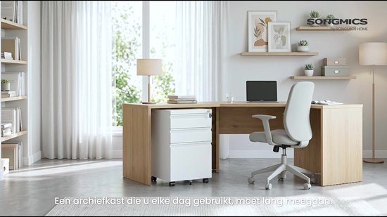 SONGMICS - Archiefkast - Rolcontainer met 3 Laden - Metalen Kast Afsluitbaar - Voor Homeoffice en Kantoor