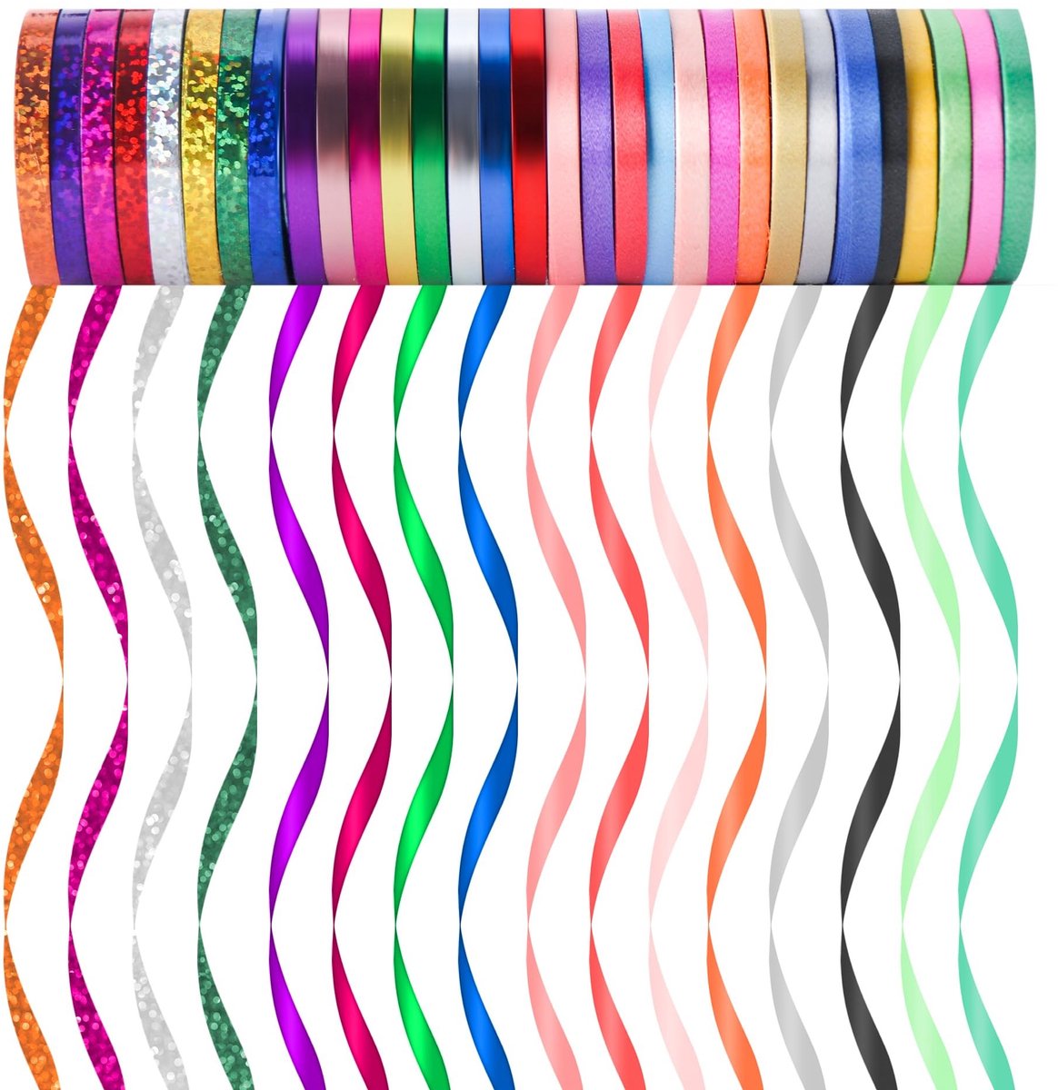 Dailygoods- Cadeaulinten 31 Rollen - 5 mm x 10 m - Geschenken/Decoratie - Bruiloft/Kerstmis - Ballonnen/Strikken - Gemengde Kleuren/Pailletten - Lint
